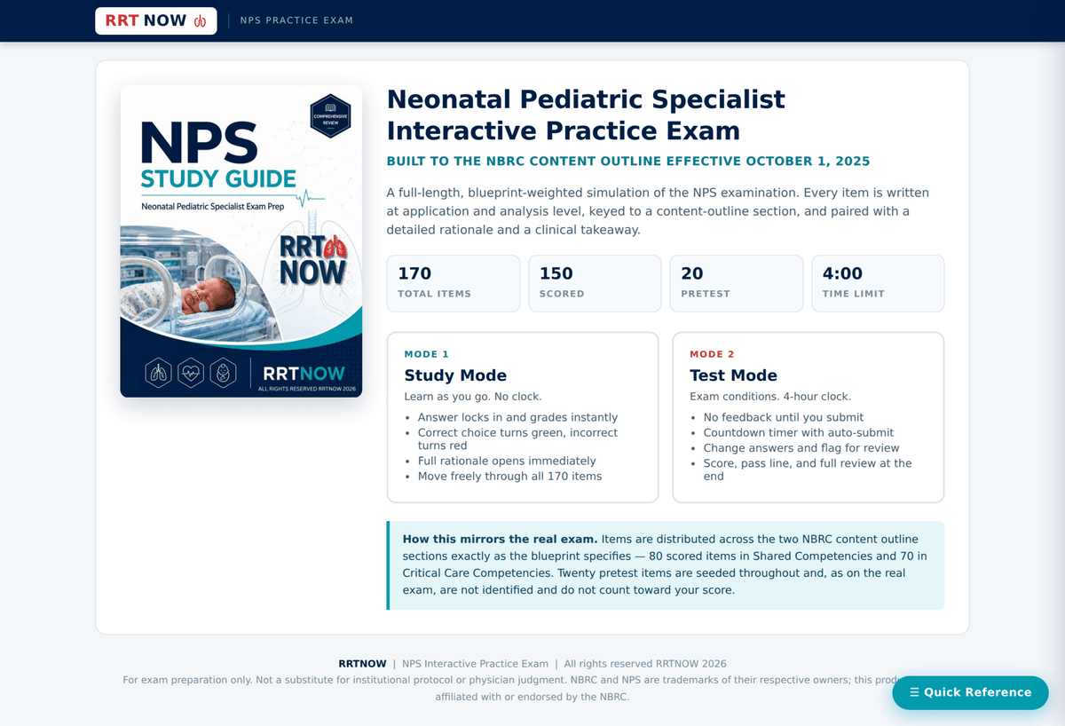 170 Question NPS Practice Exam for NBRC Prep | RRTNOW - RRTNOW
