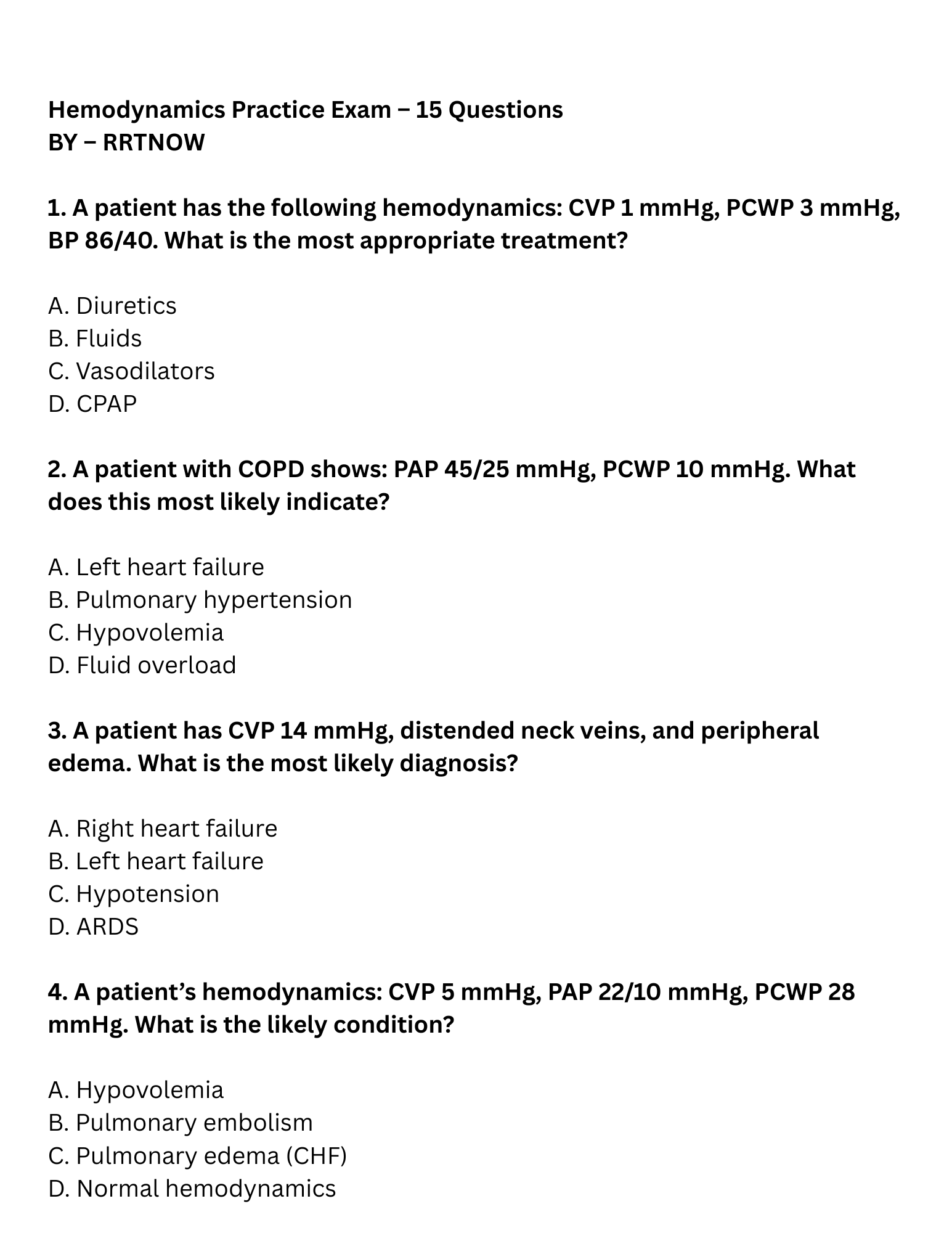 Hemodynamics Study Guide for Respiratory Therapy Students | RRTNOW Exam Prep - RRTNOW