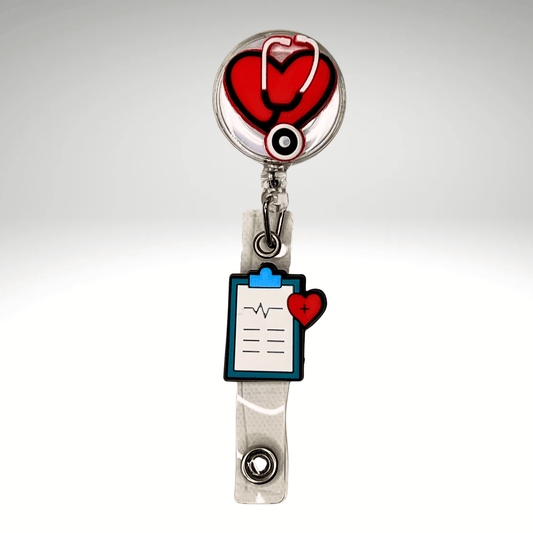 Badge Reel + Free Pen | Heart With Stethoscope Shape Design | Badge Buddy - RRTNOW