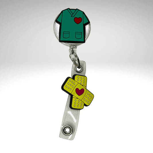 Badge Reel + Free Pen | Green Scrub Top Design | Badge Buddy - RRTNOW