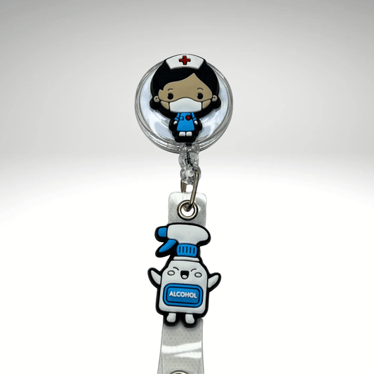 Badge Reel + Free Pen | Female Nurse | Alcohol Bottle Design | Badge Buddy - RRTNOW