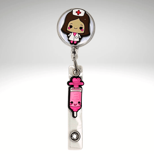 Badge Reel | Anime Female Nurse | Syringe Design | Badge Buddy - RRTNOW