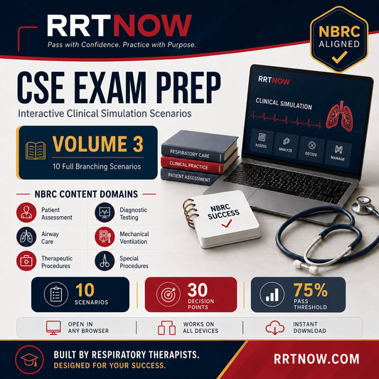 Vol. 3 | 10 Full Branching Scenarios | NBRC CSE Practice Exam | Live Interactive Exam | RRTNOW - RRTNOW