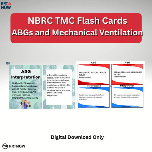 Flash Cards 44ct. | ABG & Mechanical Ventilation | Respiratory Therapy Study Tool | NBRC TMC Exam Prep