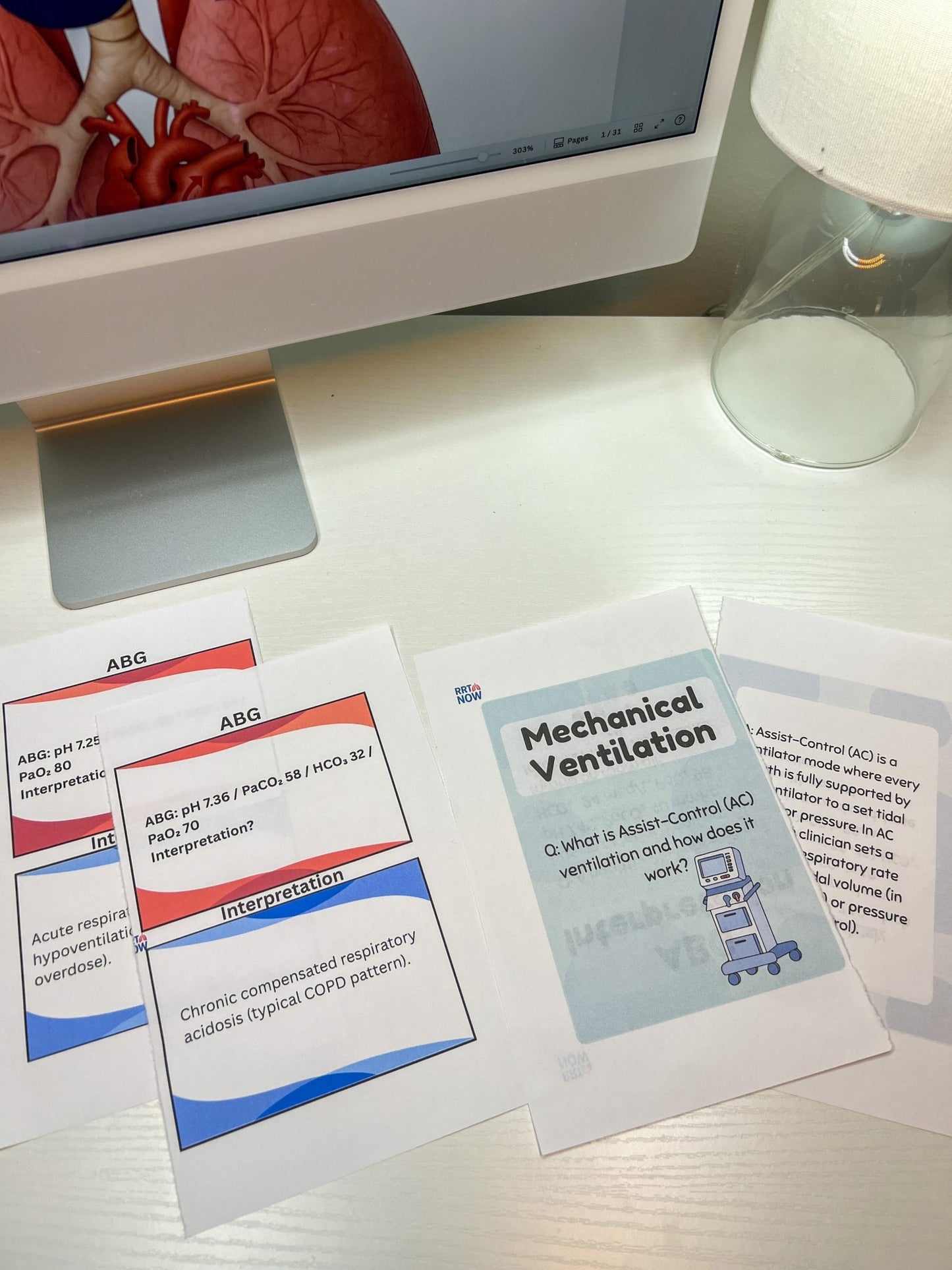 Flash Cards 44ct. | ABG & Mechanical Ventilation | Respiratory Therapy Study Tool | NBRC TMC Exam Prep - RRTNOW