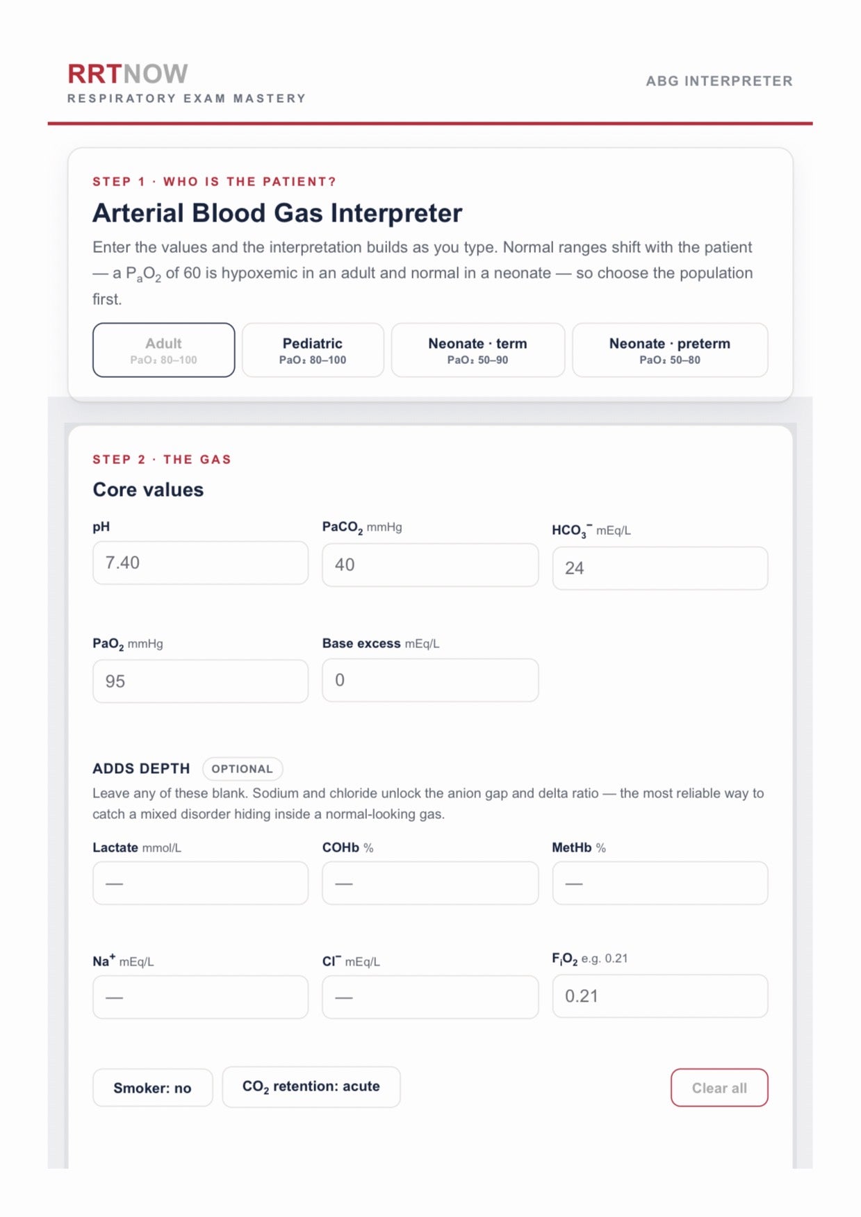 RRTNOW ABG Calculator | Fast Arterial Blood Gas Analysis for RT Students - RRTNOW